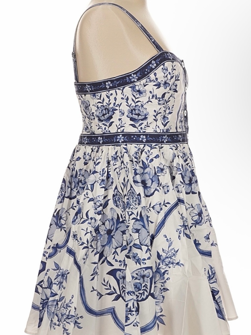 FARM Rio Blue and White Floral Button-Front Mini Dress - Picture 3 of 7